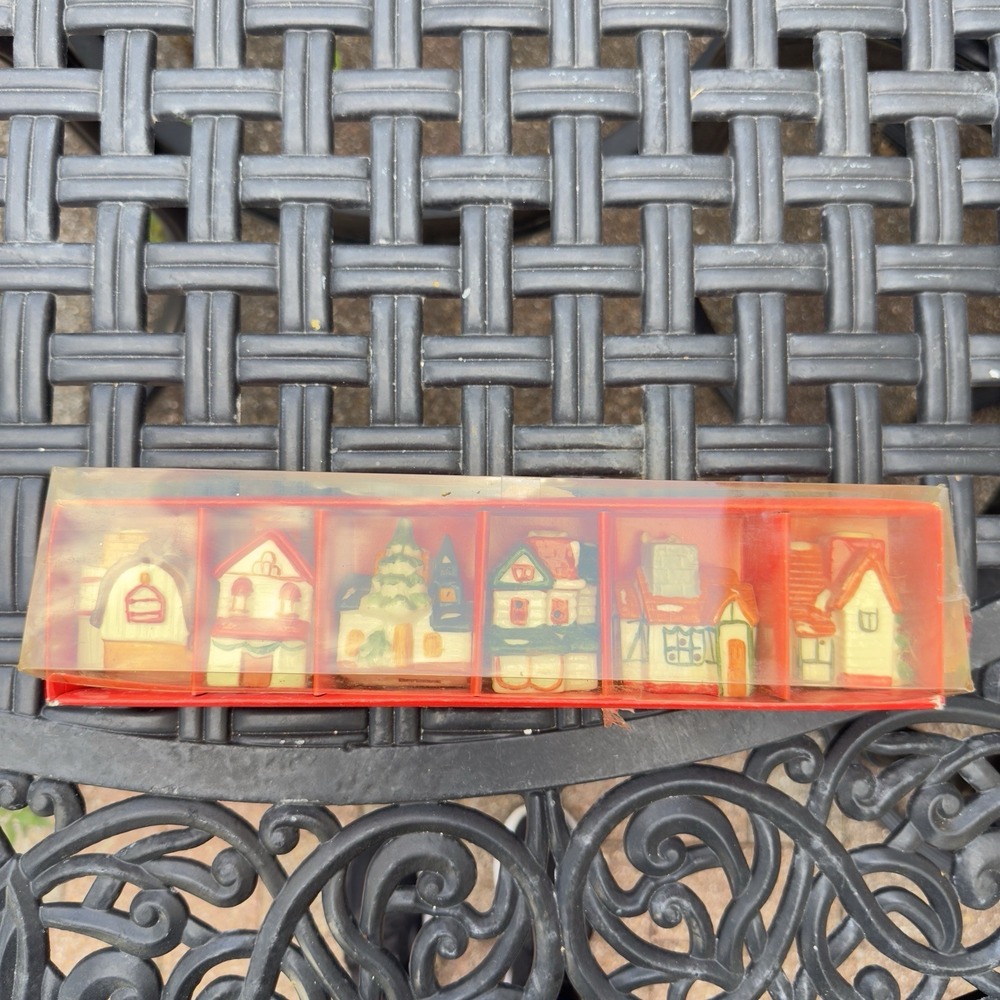 Vtg 90s Christmas Miniature String Light Covers Set of‎ 6 Houses Village